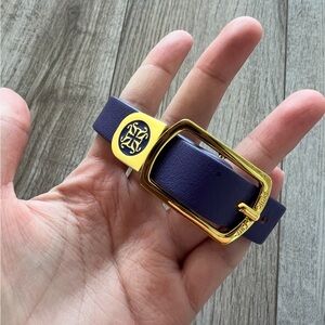 Rustic Cuff Purple Leather Bracelet with gold Logo Buckle Kacy Collection